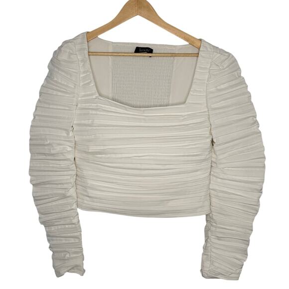 Kourt Anastasia Pleated Elevated Smocked Back Elegant Chic Blouse White Medium - Picture 2 of 8